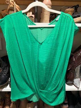 Naked Zebra Twist-Front V-Neck Blouse in Bright Green